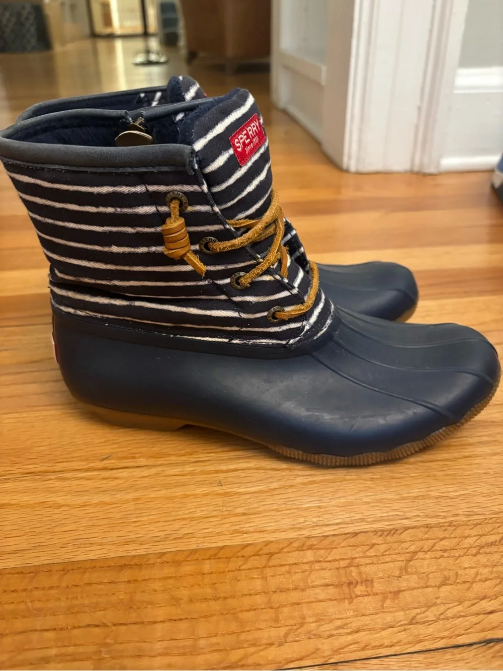 Sperry Navy & White Striped Duck Boots